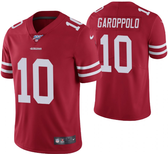 Men's San Francisco 49ers #10 Jimmy Garoppolo Red 2019 100th season Vapor Untouchable Limited Stitched NFL Jersey